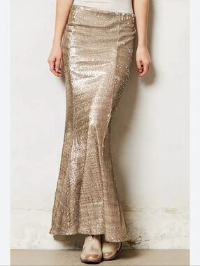 Line & Dot Goldie Silver Sequin Mermaid Tulip Maxi Skirt size Medium